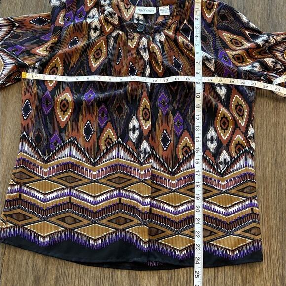Apparenza Geometric Peacock Brown Bohemian Flowy Blouse Top Casual Travel - M - Picture 6 of 8